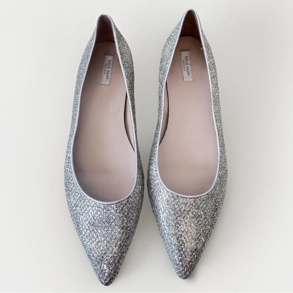 COLE HAAN skimmer Metallic Silver Glitter Pointed Toe Flat Loafers Shoes 10.5 - Picture 3 of 9